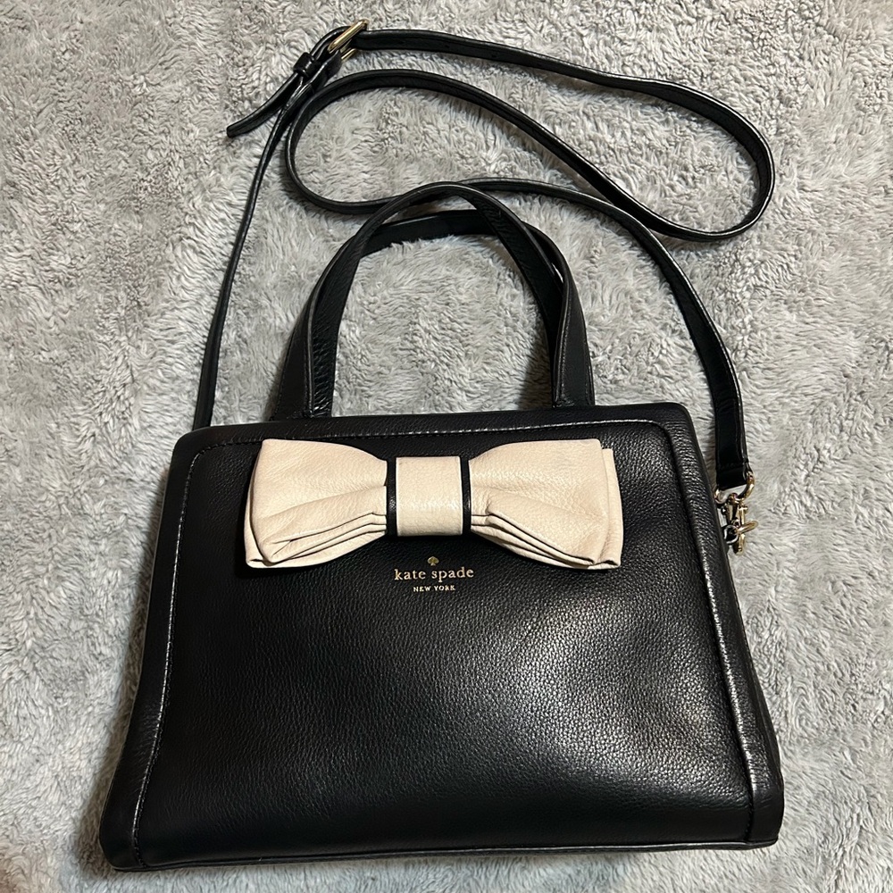 Kate Spade Black Leather Satchel with Pink Bow